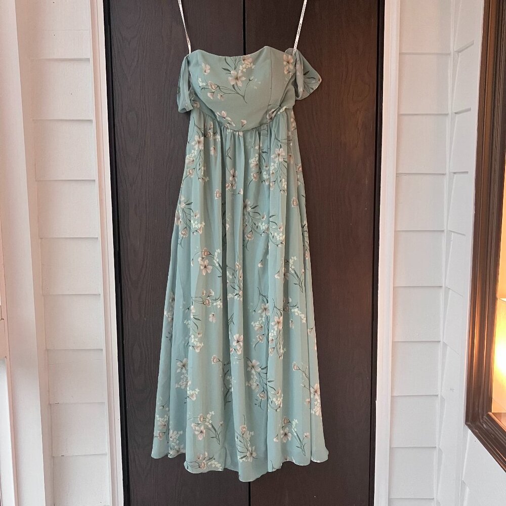 Birdy Grey safe floral dress, strapless with off the shoulder detail